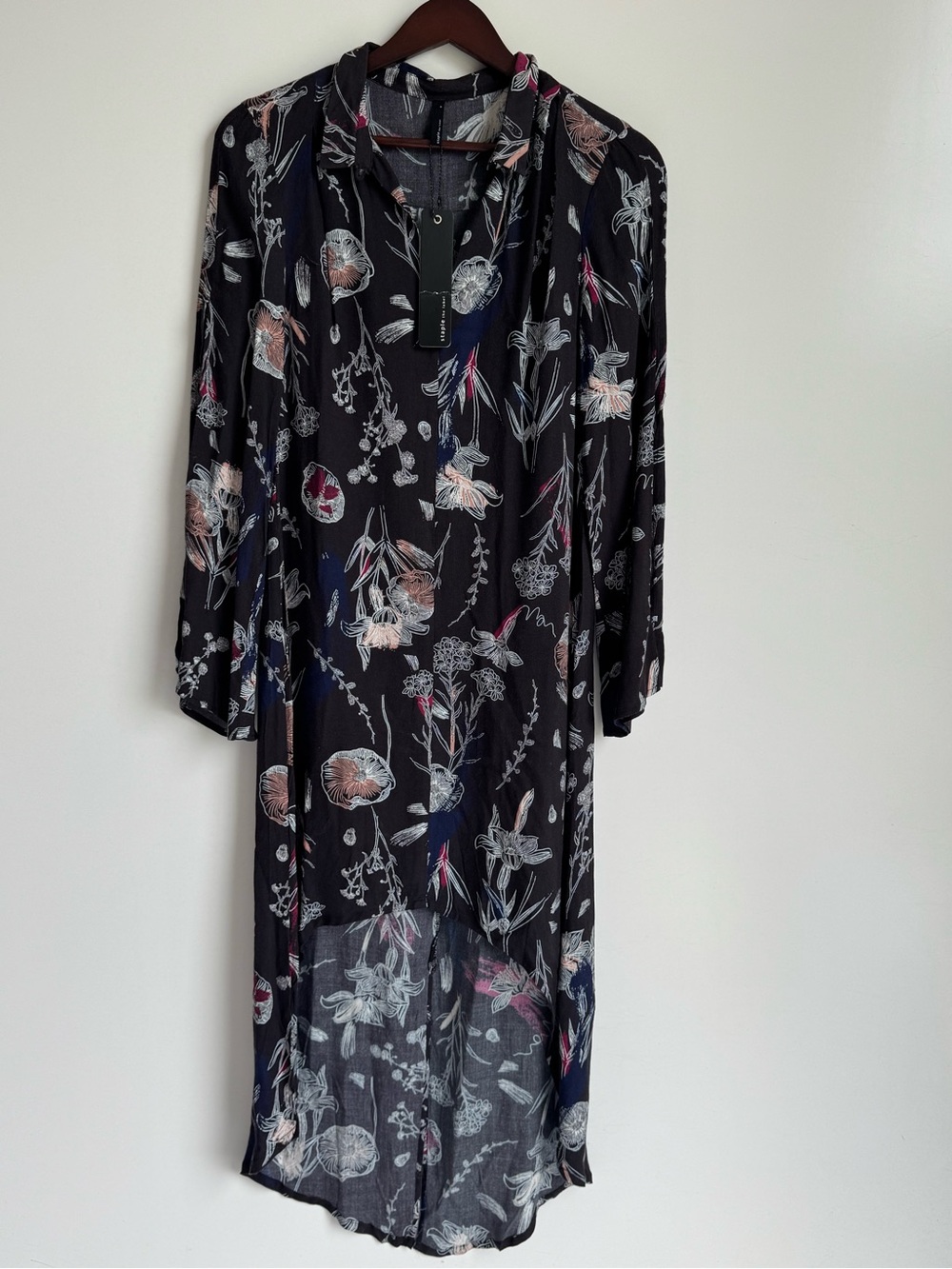 Staple the Label Brushwork Print Dress Woman 8 floral flowy open bell sleeve